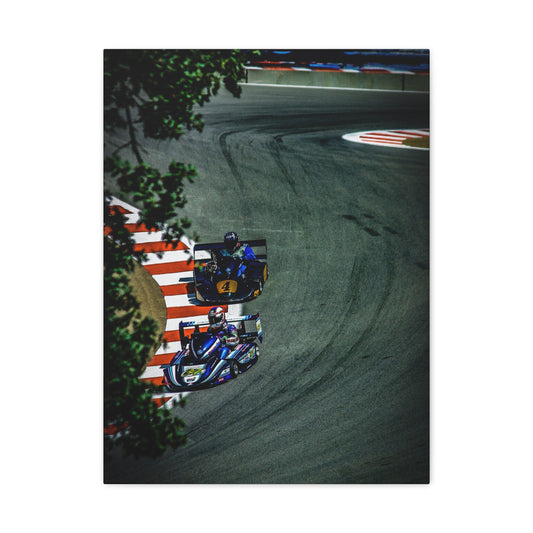 Motorcycle Racing Canvas Print — Grand Prix Track Corner Photograph (Matte Stretched)