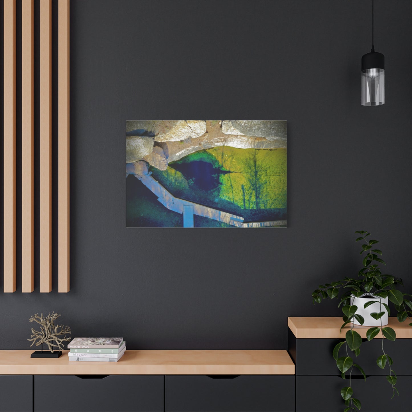 Jacob’s Well Texas Reflection Matte Canvas Art - Surreal Green & Blue Landscape, Stretched 1.25"