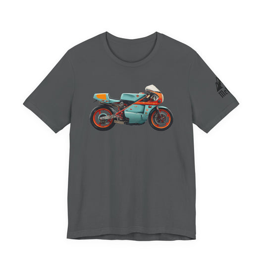 Vintage Cafe Racer Motorcycle T‑Shirt — Retro Teal Racing Bike Tee