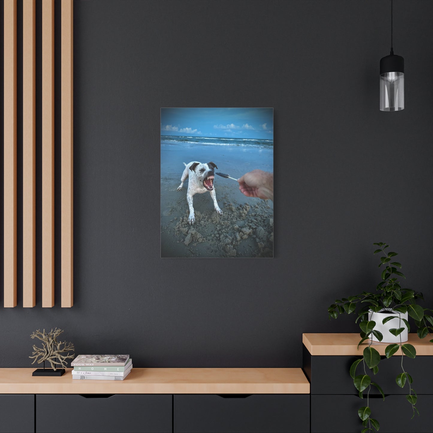 Playful Beach Dog Canvas Print — "Fetch" Moment Wall Art