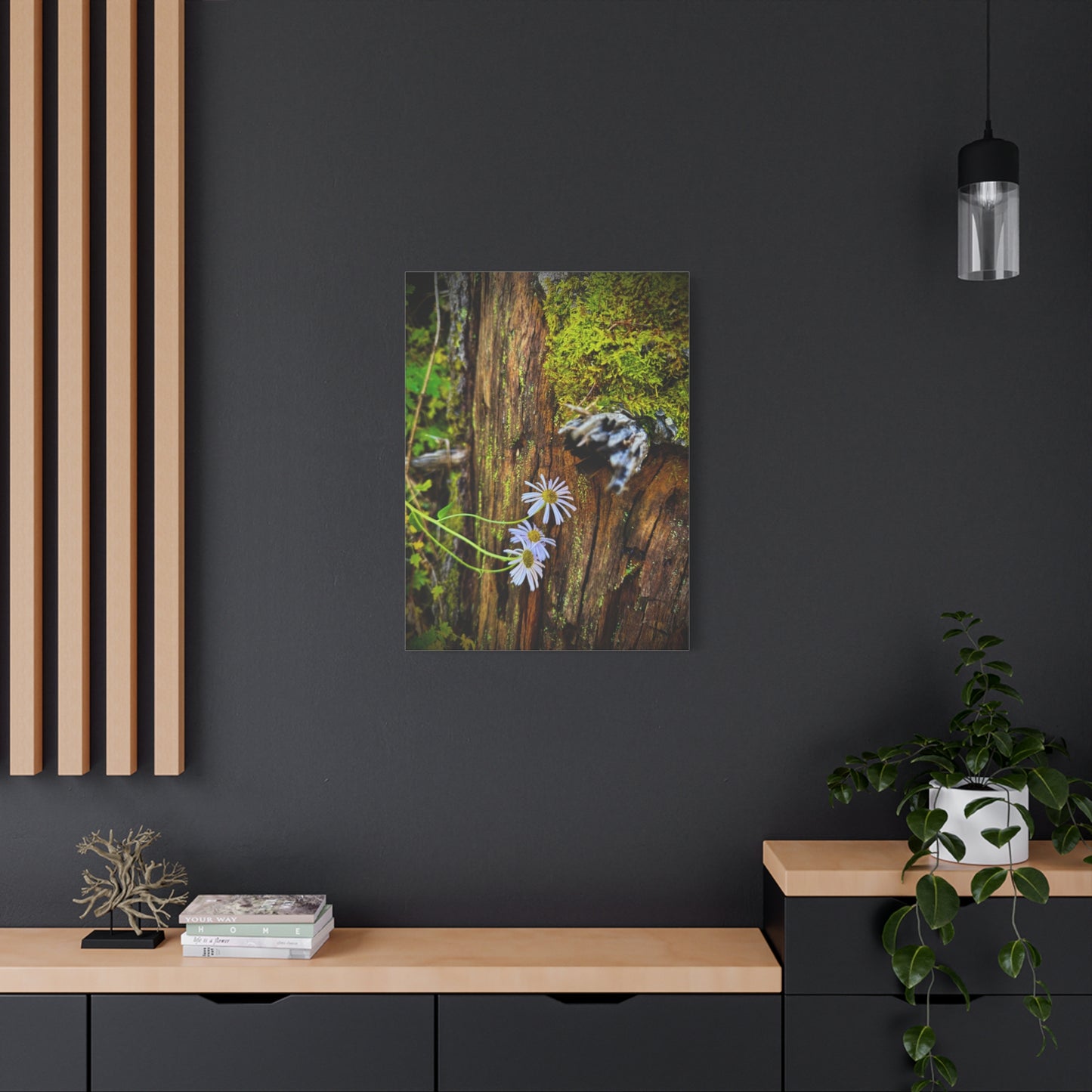 Wildflower & Moss Canvas Print — Rustic Nature Wall Art (Matte Stretched)