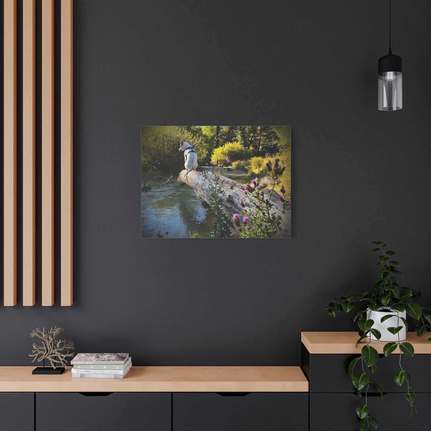 Scenic River Dog - Manxy - Canvas Print — Matte Stretched Wall Art