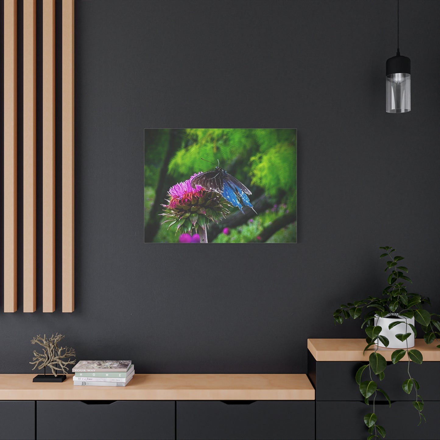Blue Swallowtail on Thistle — Matte Stretched Canvas Wall Art