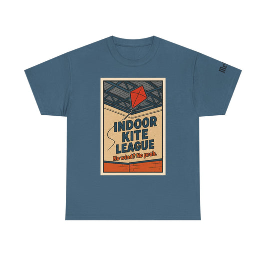Indoor Kite League Tee — Retro 'No Wind? No Problem.' Graphic T-Shirt