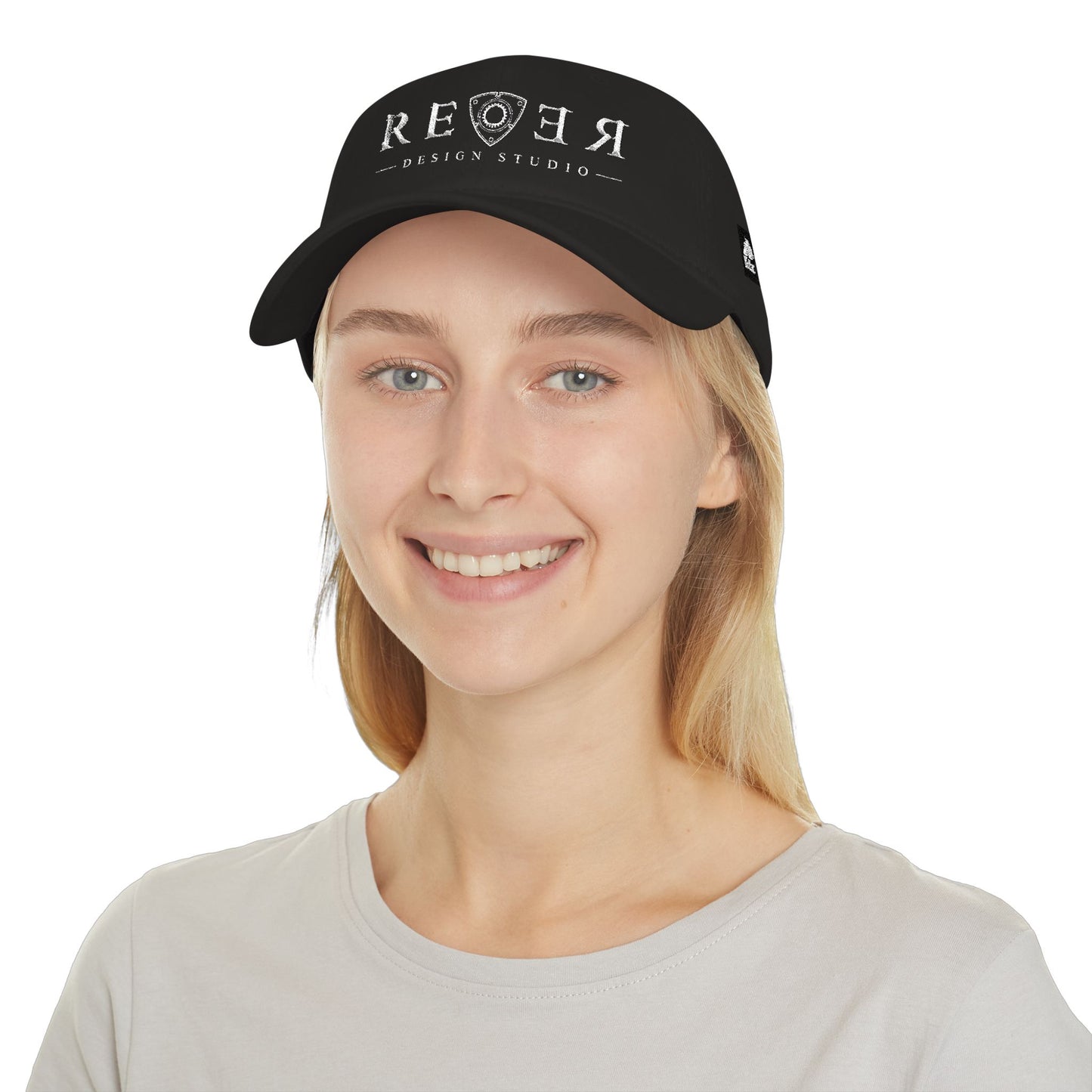 REVER Logo Low-Profile Baseball Cap — Distressed Black Designer Hat