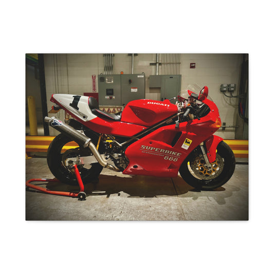 Red Ducati 888 Superbike Canvas Print — Matte Stretched Motorcycle Wall Art