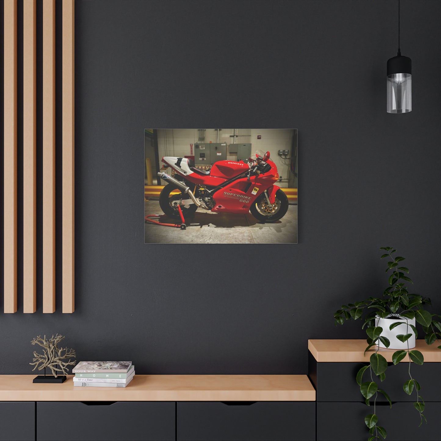 Red Ducati 888 Superbike Canvas Print — Matte Stretched Motorcycle Wall Art