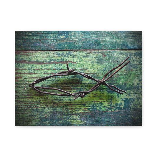 Barbed Wire Fish Canvas Print — Rustic Nautical Wall Art