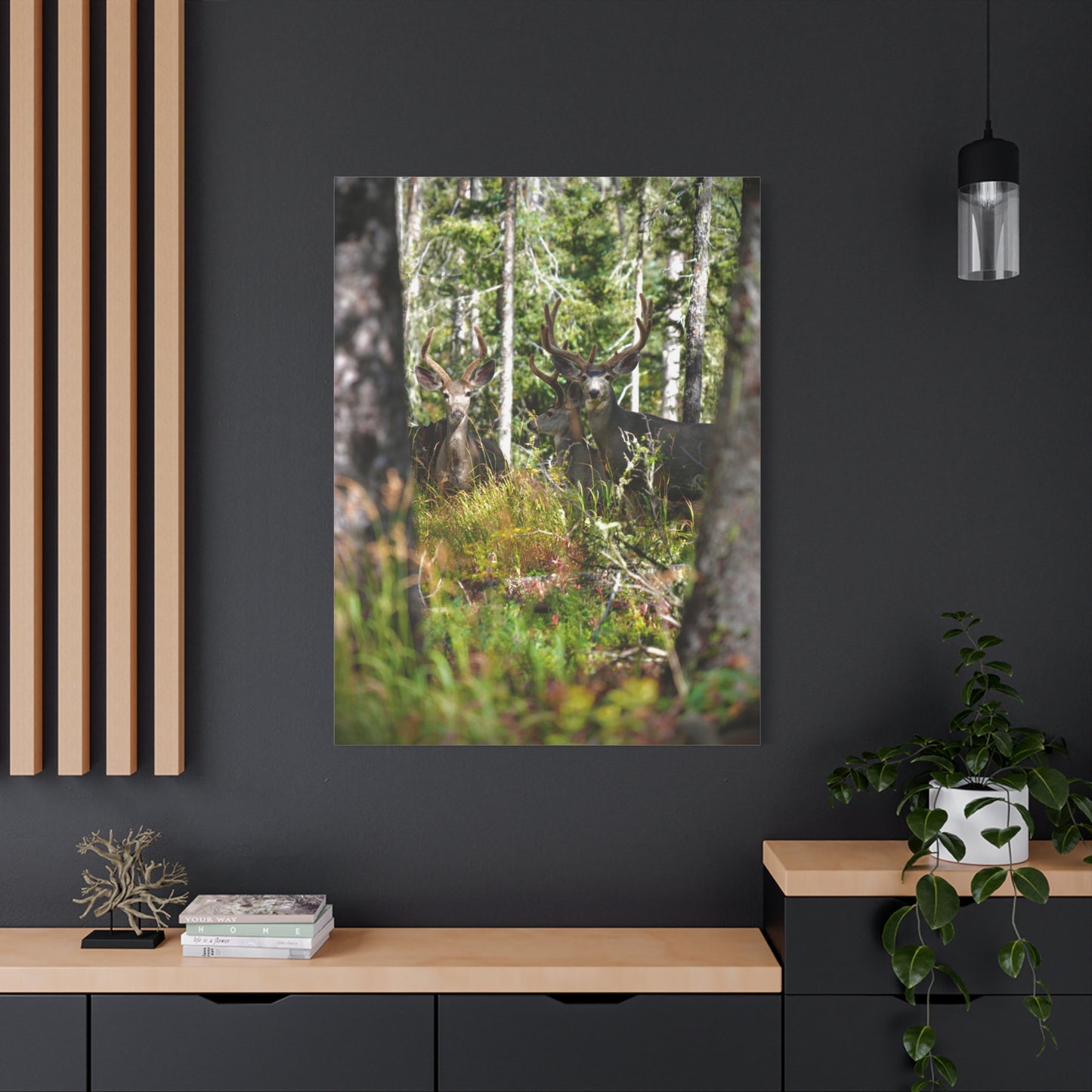 Deer in Forest Matte Canvas Print — Stretched Woodland Wildlife Wall Art