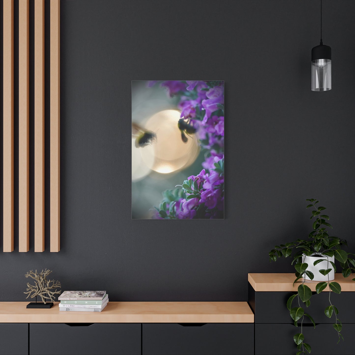 Bokeh Bees & Purple Blooms Matte Canvas Wall Art