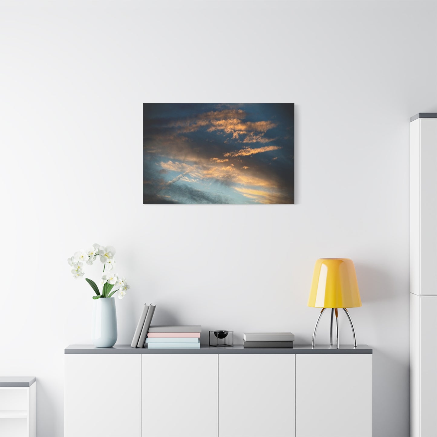 Sunset Clouds Matte Canvas Print — Dramatic Golden Sky Wall Art