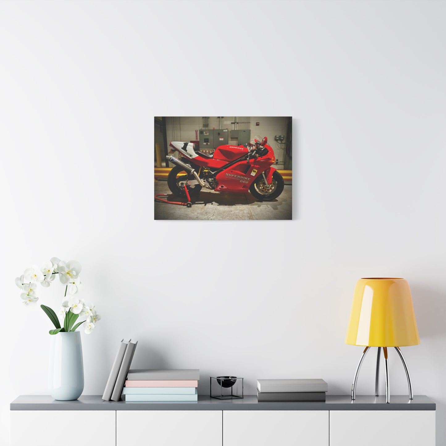Red Ducati 888 Superbike Canvas Print — Matte Stretched Motorcycle Wall Art