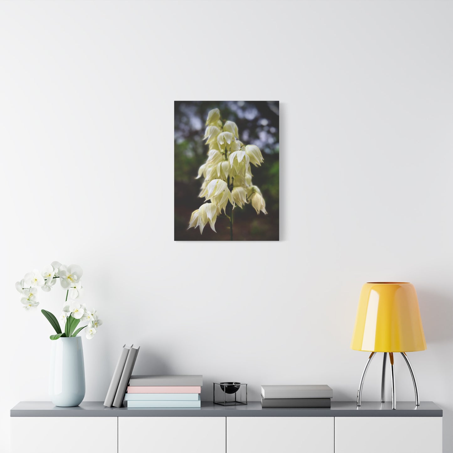 White Yucca Blossom Matte Canvas Wall Art — Stretched Floral Photography Print