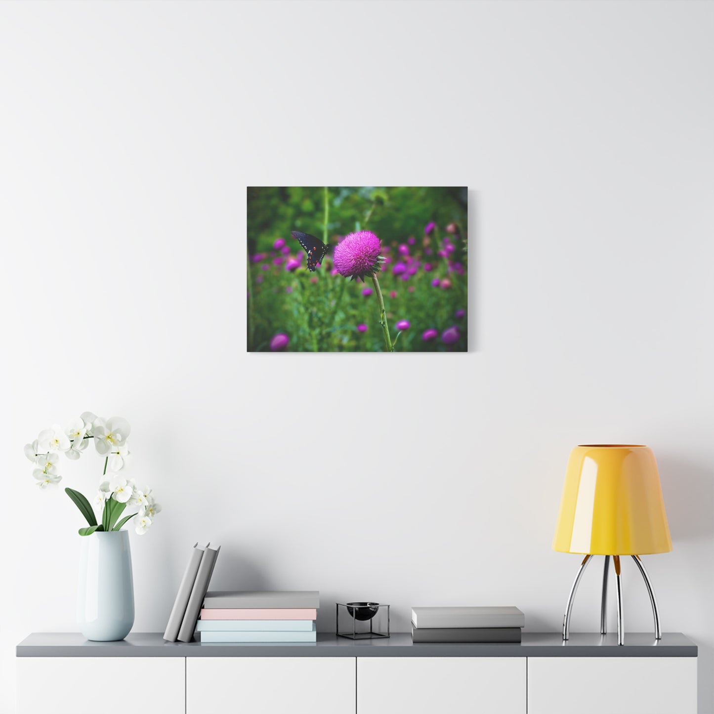 Butterfly on Pink Thistle Canvas Print — Floral Nature Wall Art