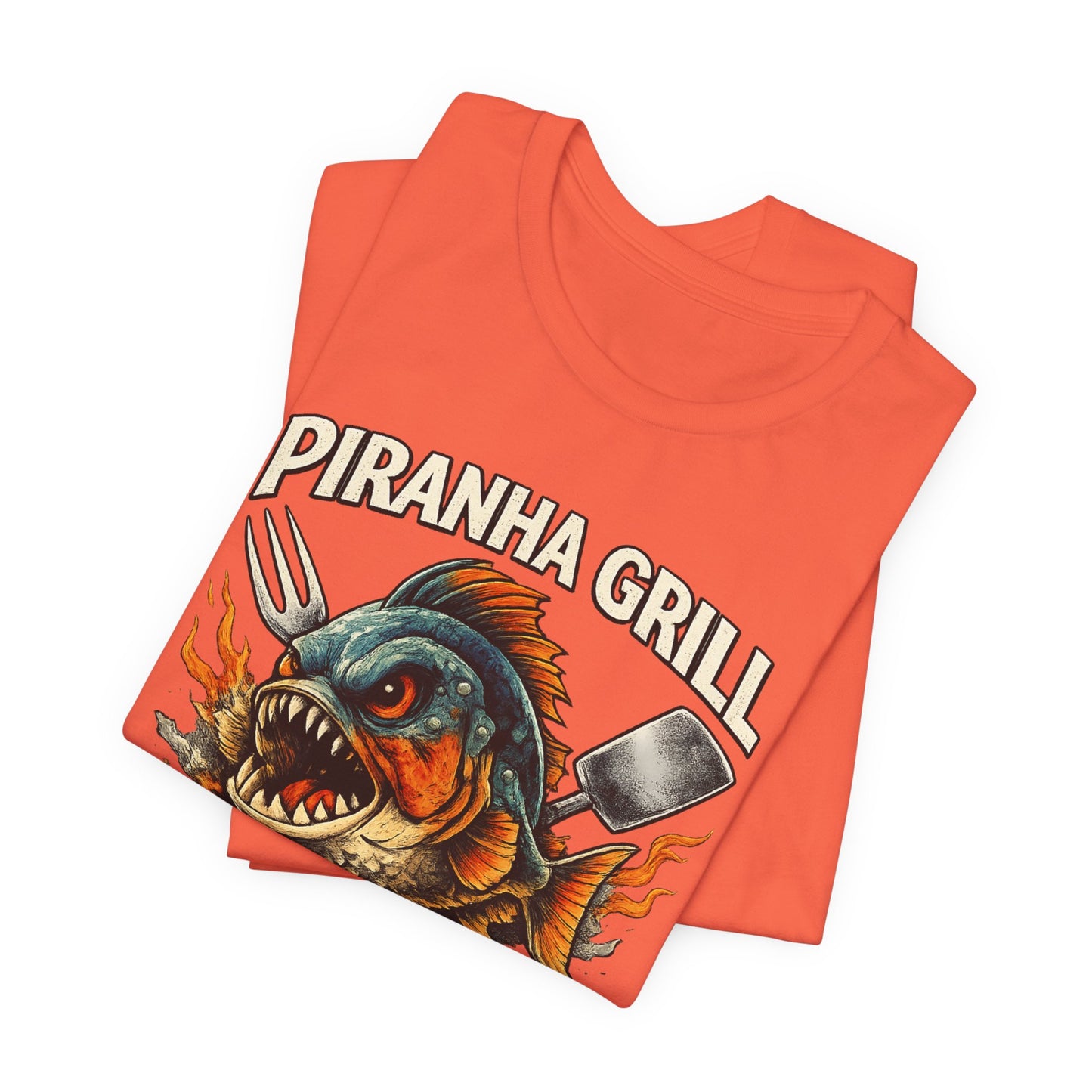 Piranha Grill T‑Shirt — 'Piranha Grill: Fixings for the Munchies' Retro BBQ Tee