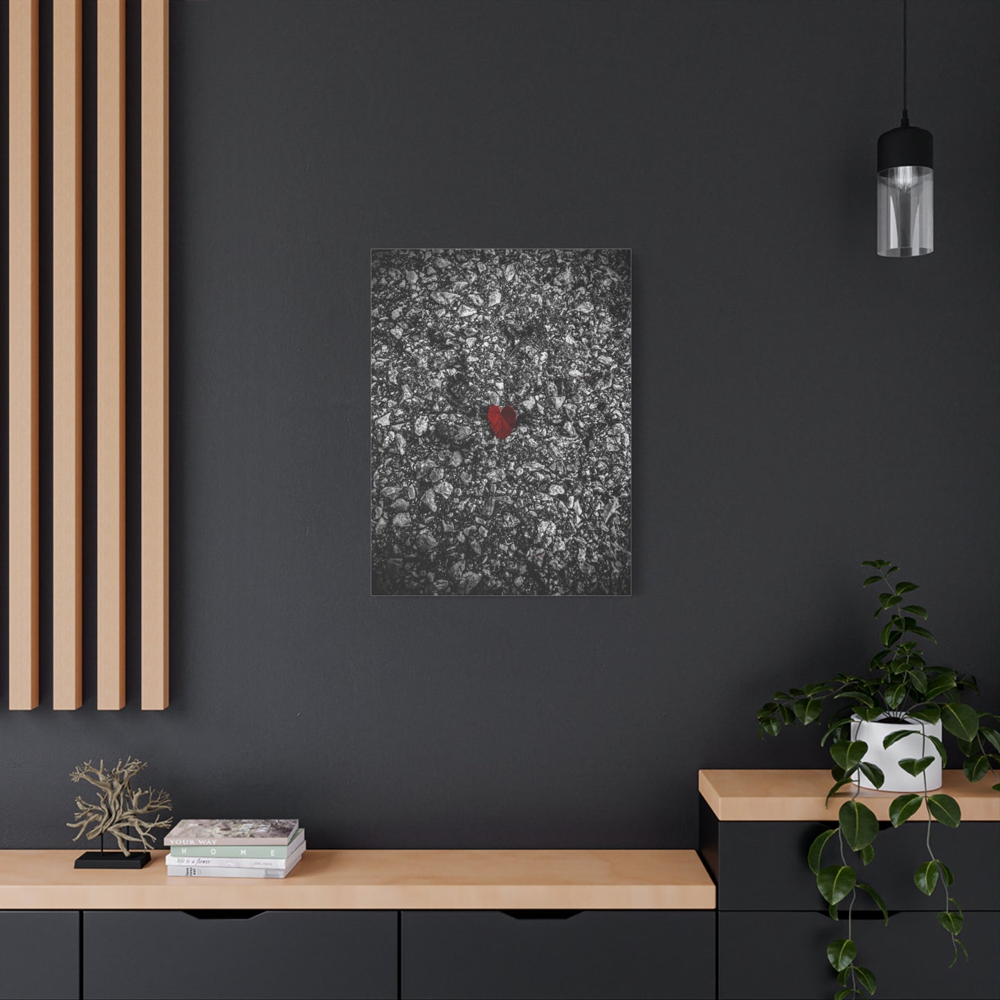 Canvas Wall Art — Red Heart on Asphalt Minimalist Print