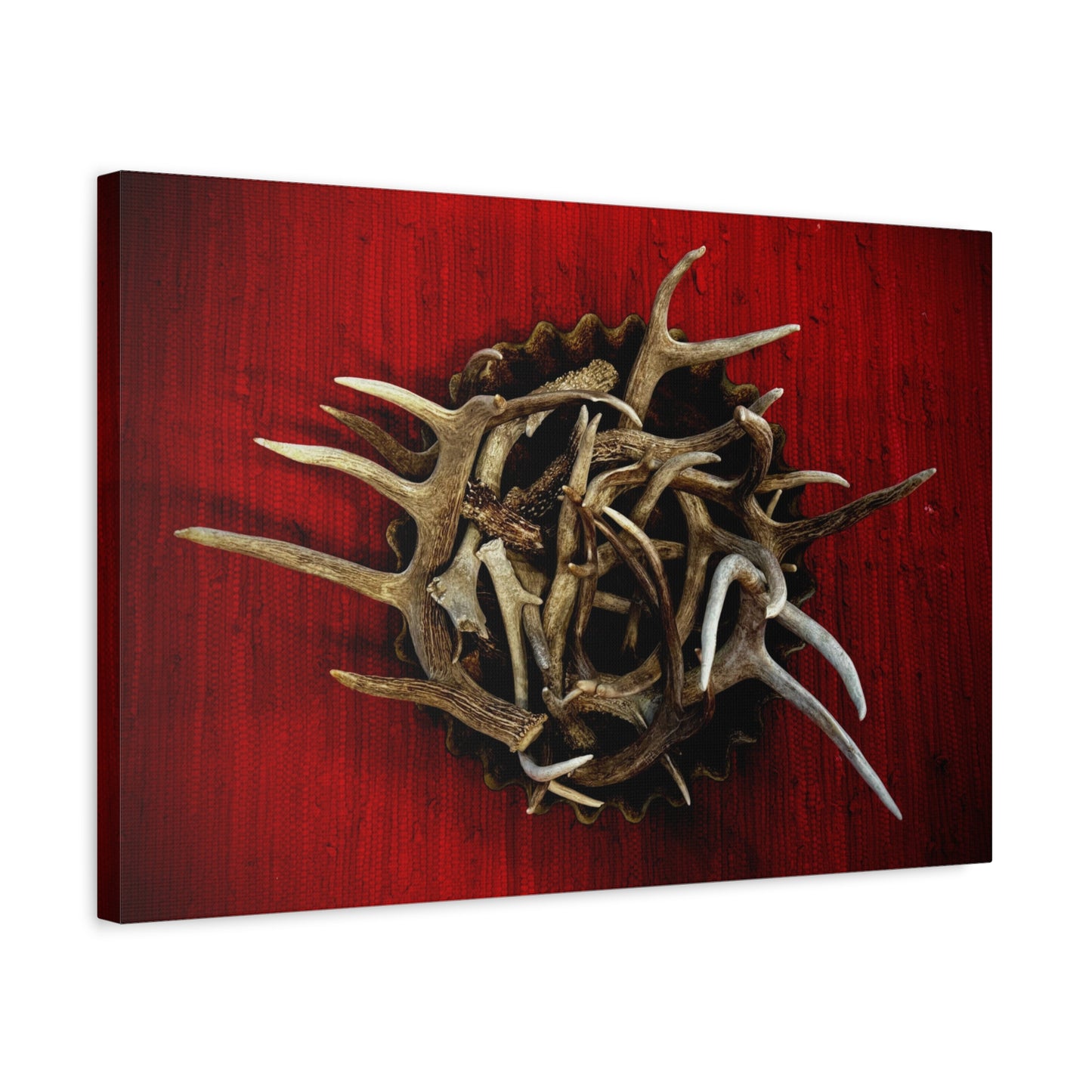 Antler Crown Wall Art — Rustic Red Matte Canvas (Stretched 1.25")