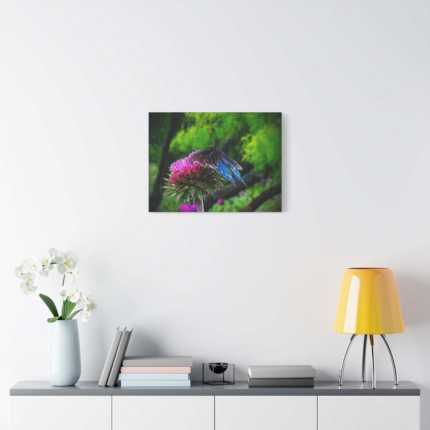 Blue Swallowtail on Thistle — Matte Stretched Canvas Wall Art