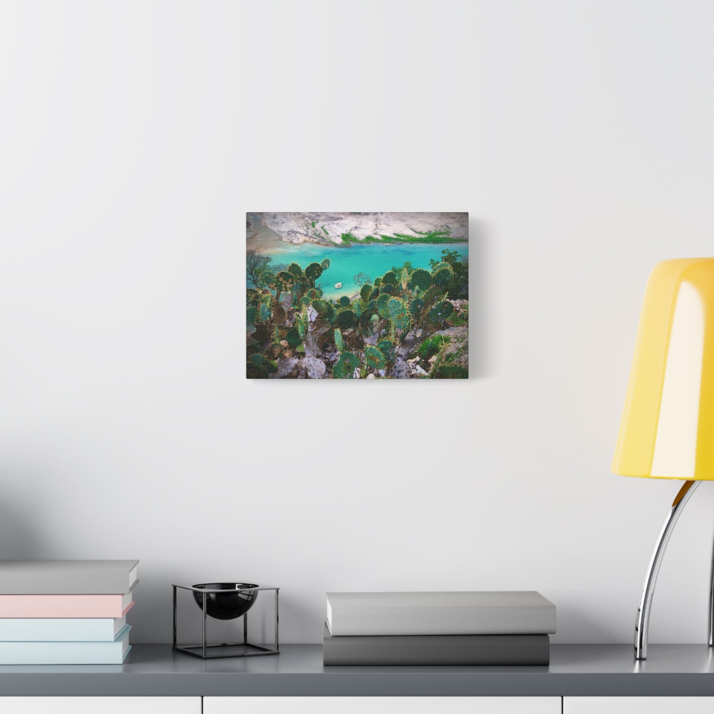 Desert Cactus Coastal Canvas Print — Turquoise Lagoon Wall Art, Matte Stretched 1.25"