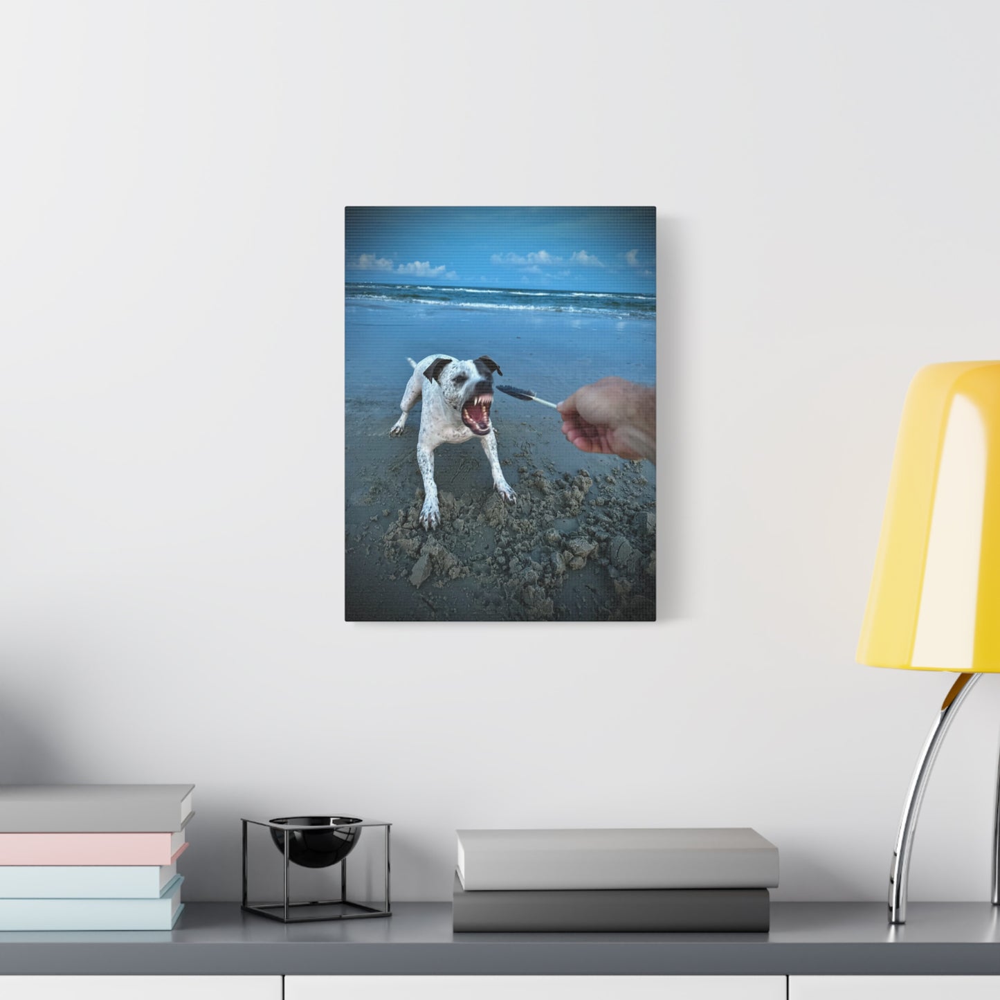 Playful Beach Dog Canvas Print — "Fetch" Moment Wall Art
