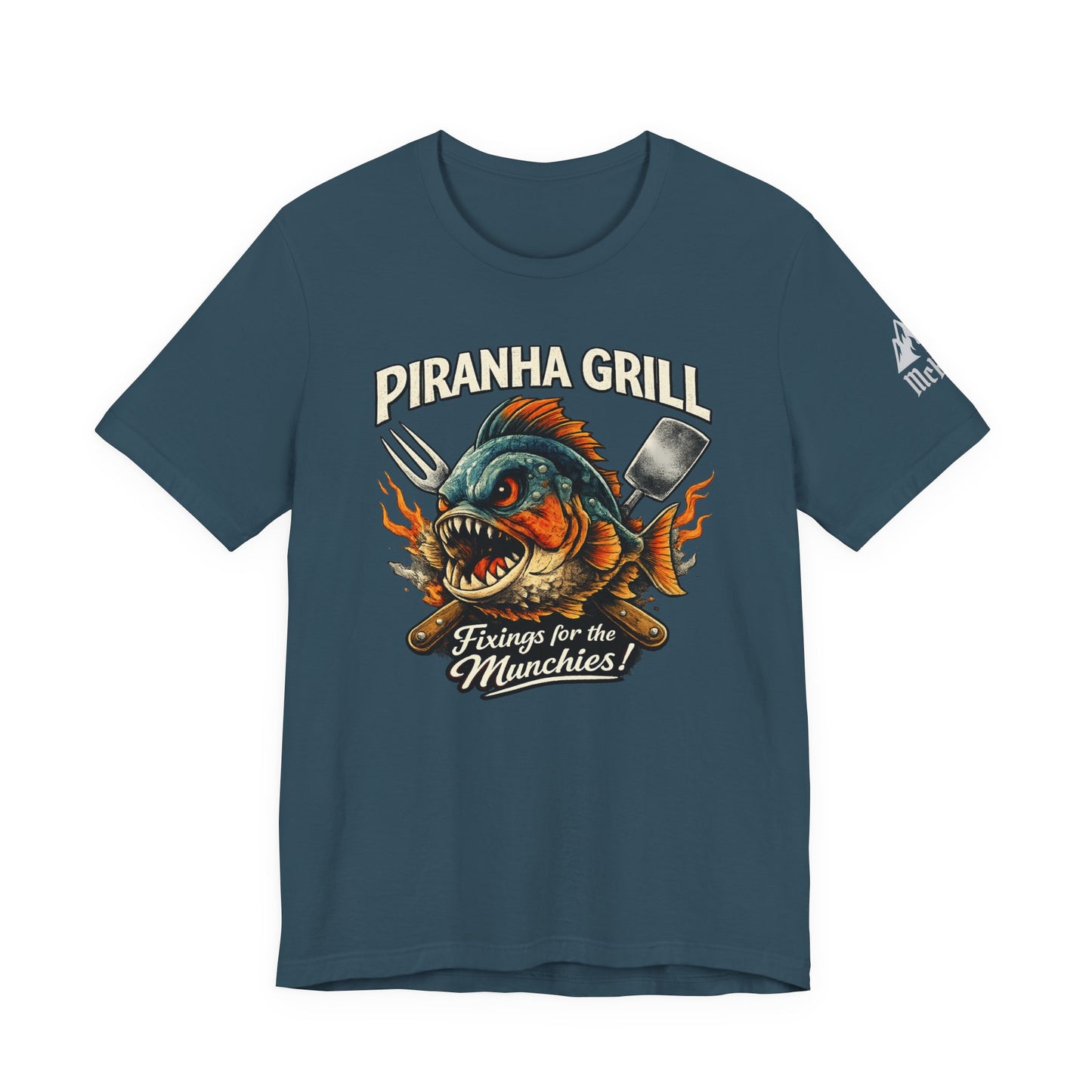 Piranha Grill T‑Shirt — 'Piranha Grill: Fixings for the Munchies' Retro BBQ Tee