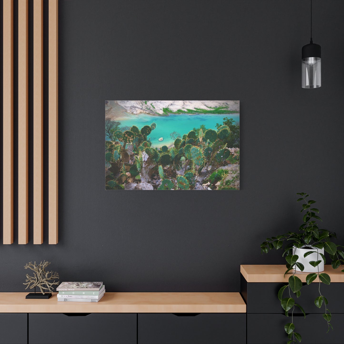 Desert Cactus Coastal Canvas Print — Turquoise Lagoon Wall Art, Matte Stretched 1.25"