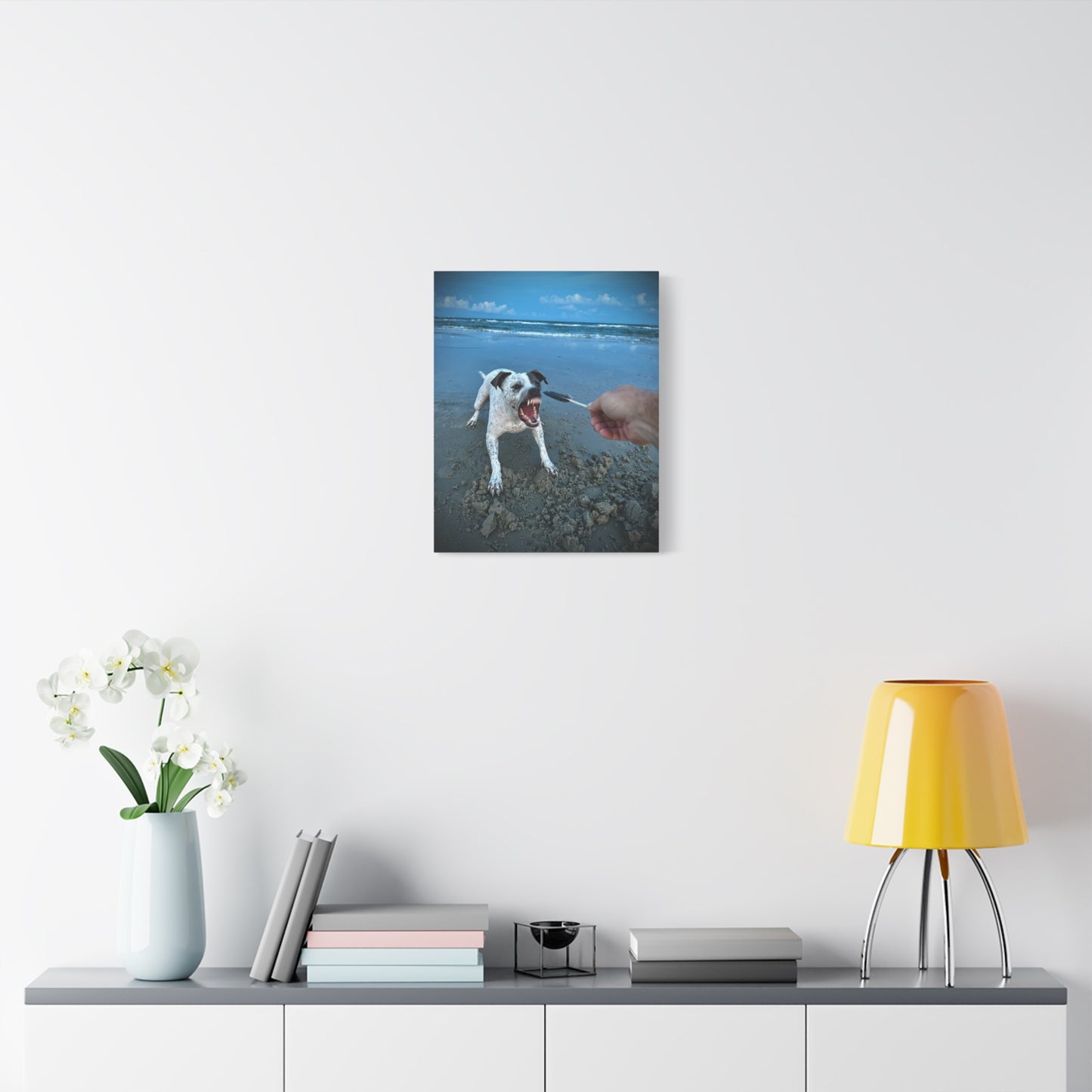 Playful Beach Dog Canvas Print — "Fetch" Moment Wall Art