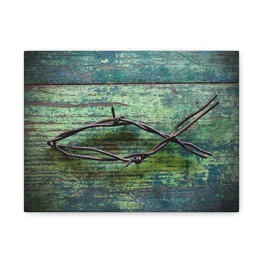Barbed Wire Fish Canvas Print — Rustic Nautical Wall Art