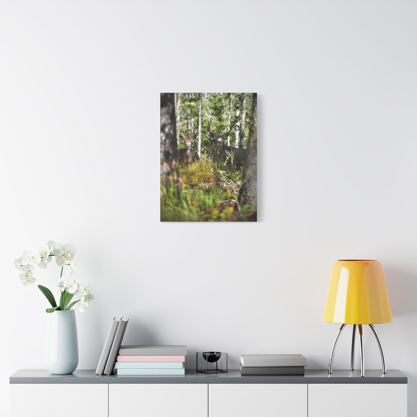 Deer in Forest Matte Canvas Print — Stretched Woodland Wildlife Wall Art