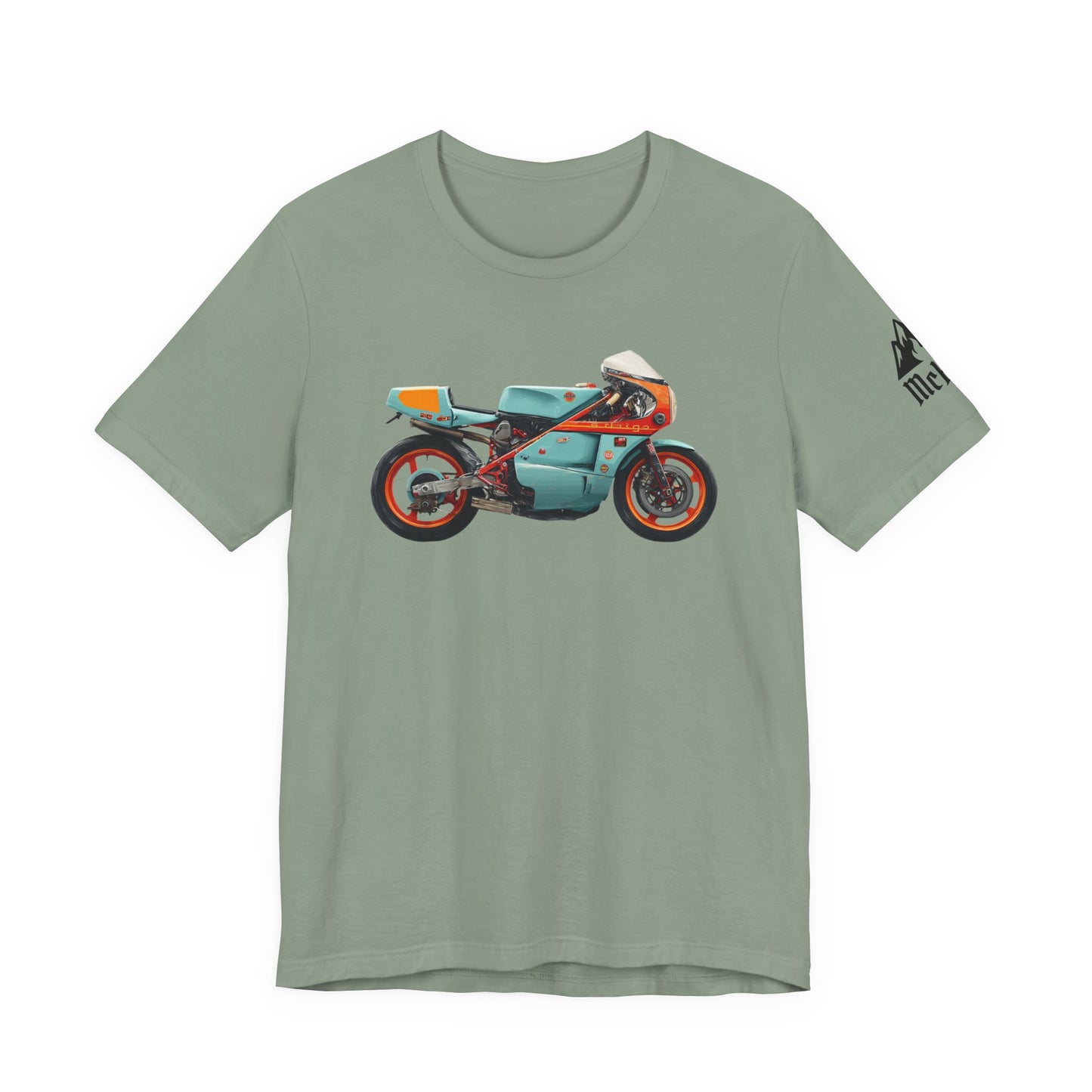 Vintage Cafe Racer Motorcycle T‑Shirt — Retro Teal Racing Bike Tee