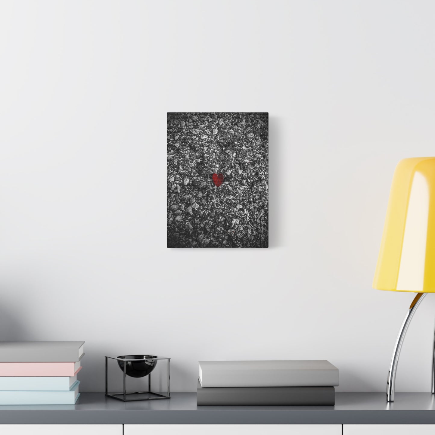 Canvas Wall Art — Red Heart on Asphalt Minimalist Print
