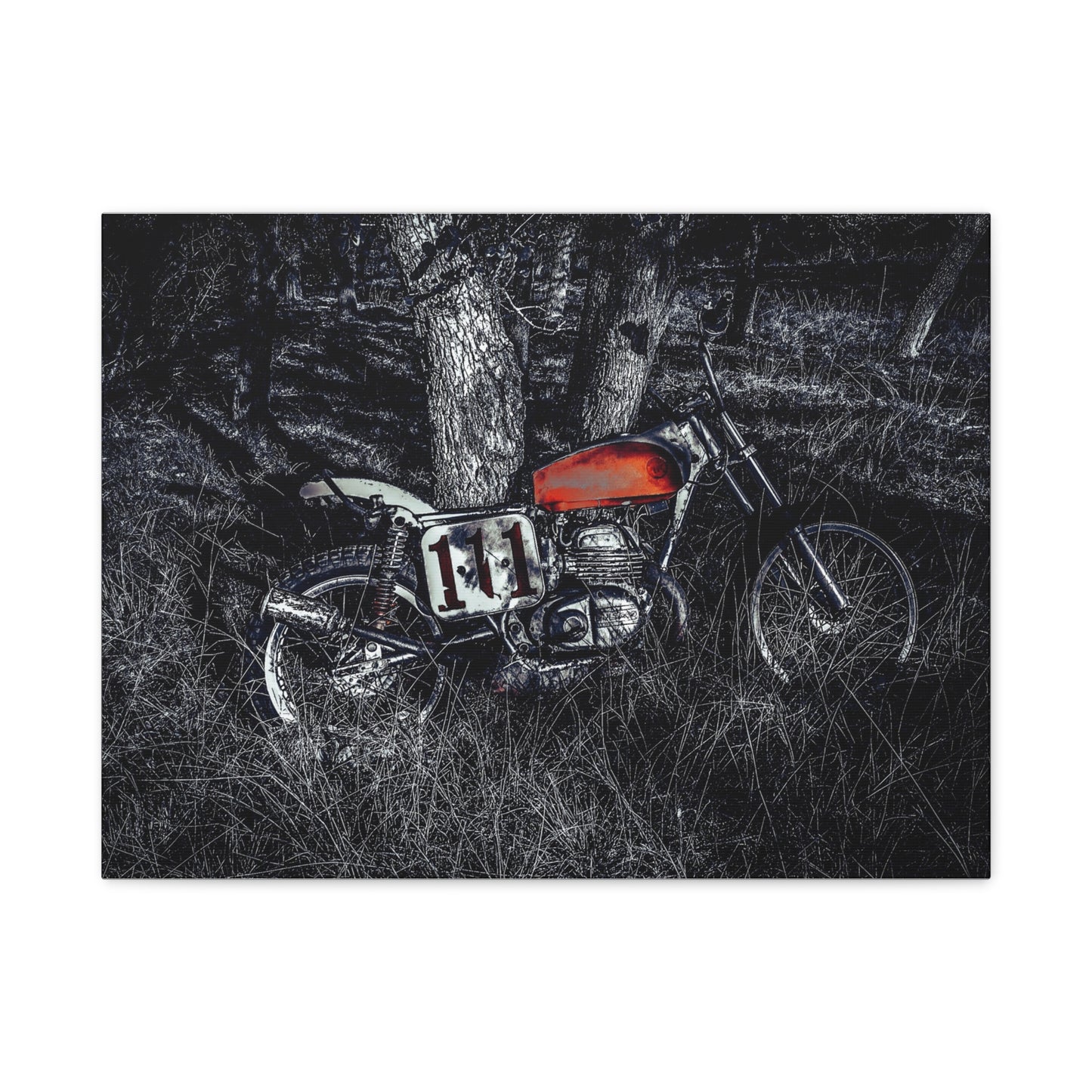 Vintage Dirt Bike Motorcycle Canvas Print — Red Tank Retro Bike Wall Art