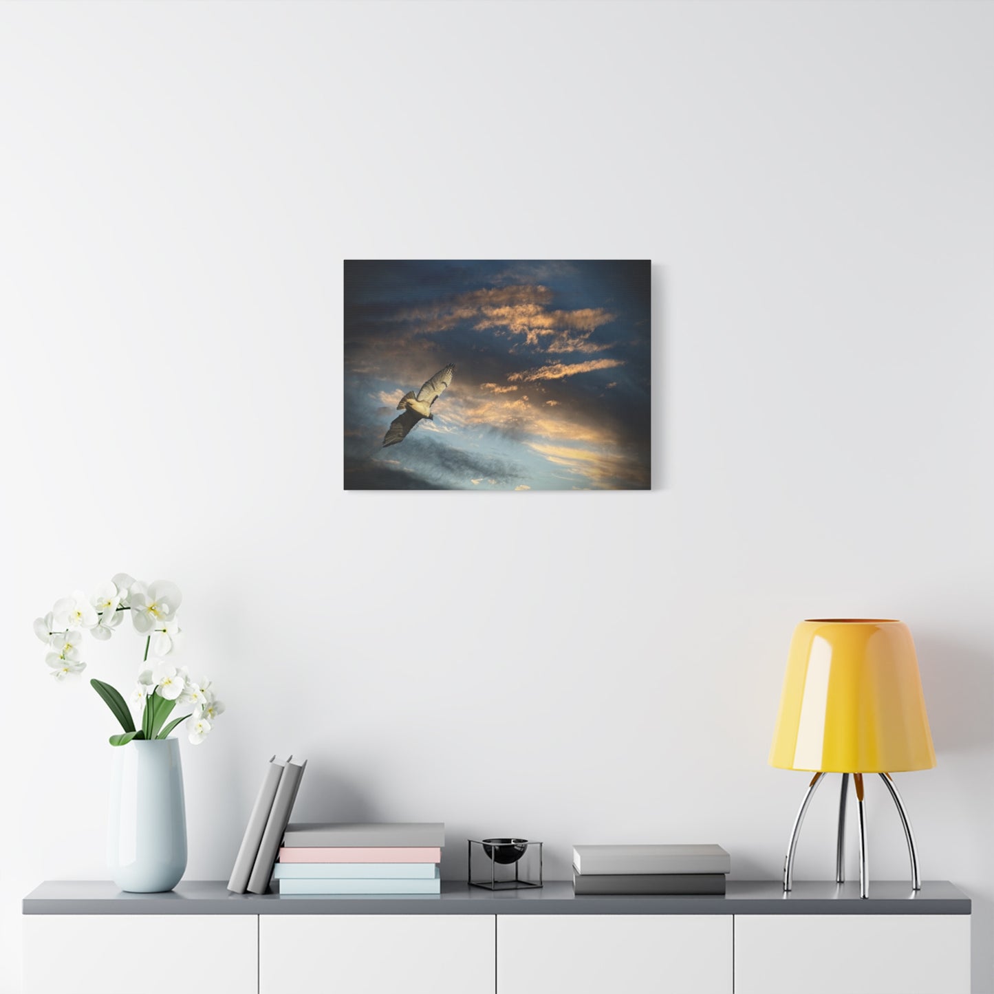 Hawk at Sunset Matte Canvas Print — Coastal Wall Art, Tranquil Ocean Sky
