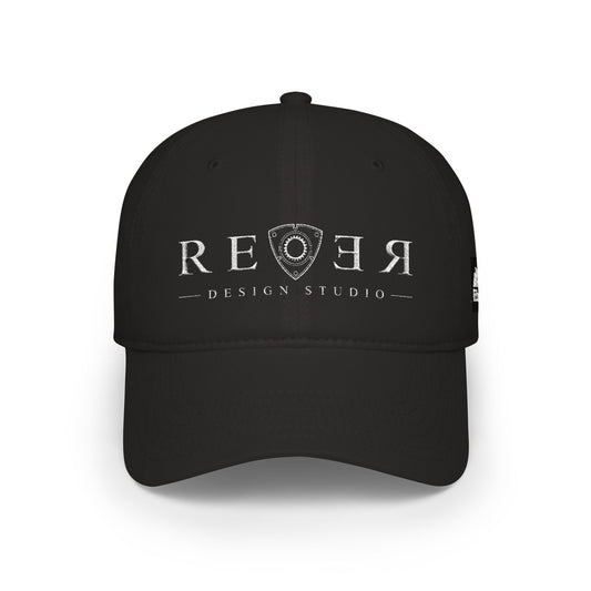 REVER Logo Low-Profile Baseball Cap — Distressed Black Designer Hat