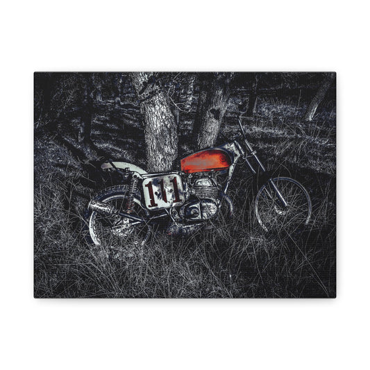 Vintage Dirt Bike Motorcycle Canvas Print — Red Tank Retro Bike Wall Art