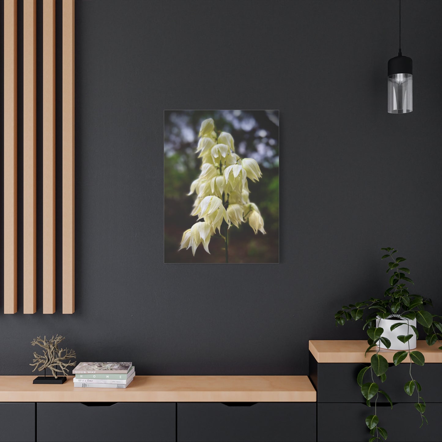 White Yucca Blossom Matte Canvas Wall Art — Stretched Floral Photography Print