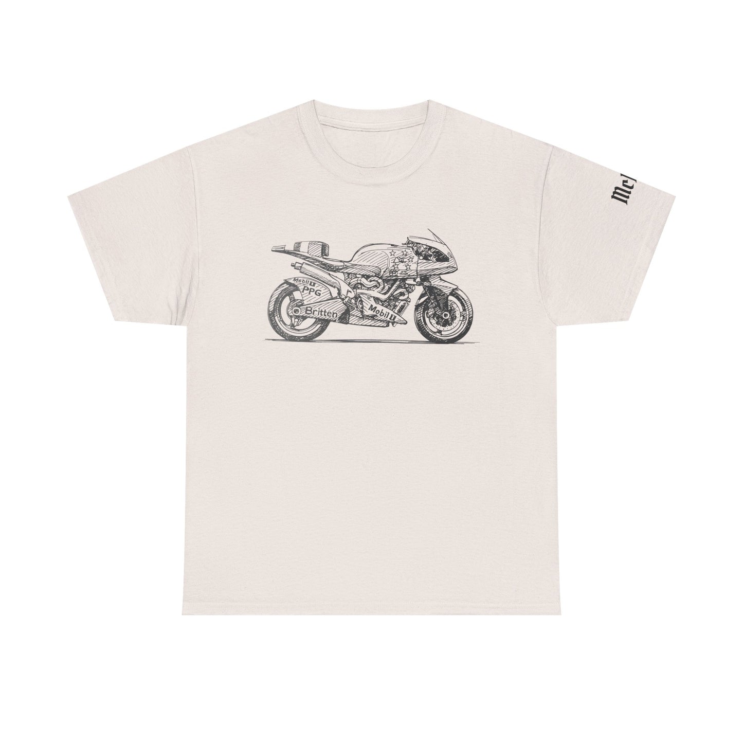 Vintage Motorcycle Sketch Tee — Retro Sportbike Graphic T-Shirt