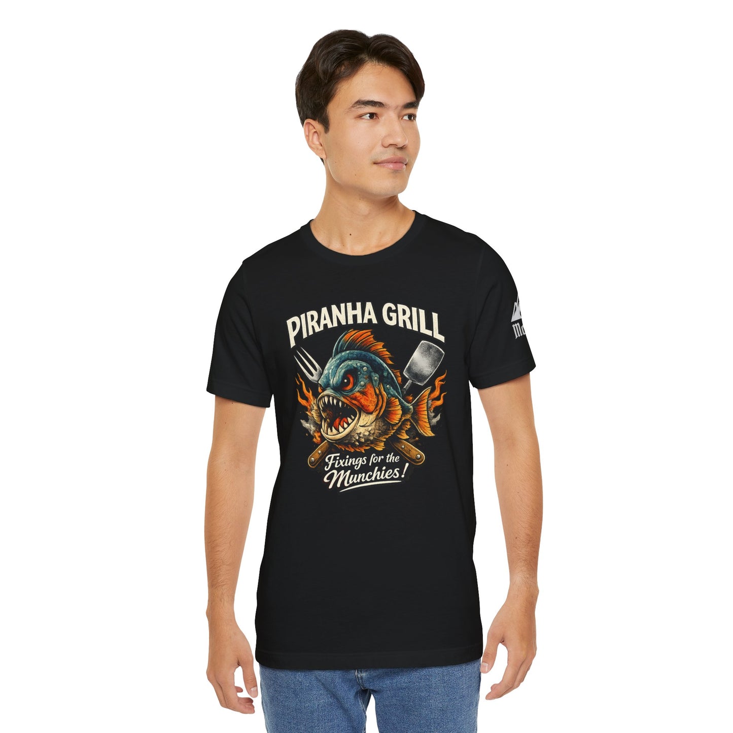 Piranha Grill T‑Shirt — 'Piranha Grill: Fixings for the Munchies' Retro BBQ Tee