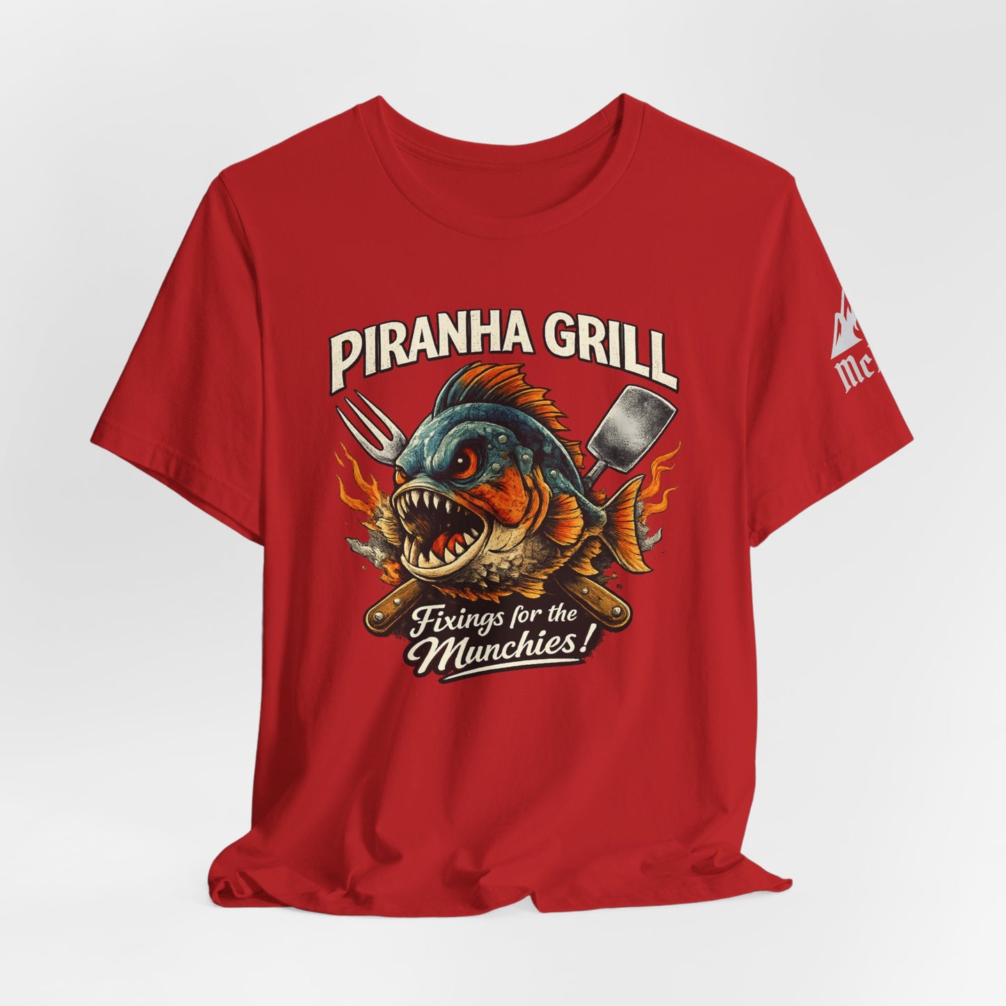 Piranha Grill T‑Shirt — 'Piranha Grill: Fixings for the Munchies' Retro BBQ Tee