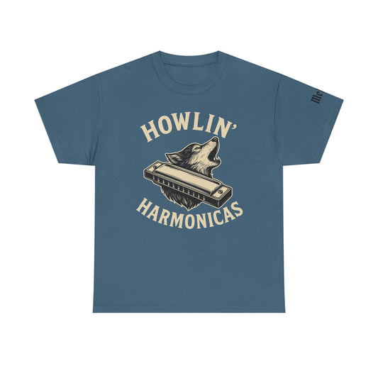 Howlin' Harmonicas T-Shirt — Vintage Wolf & Harmonica Music Tee