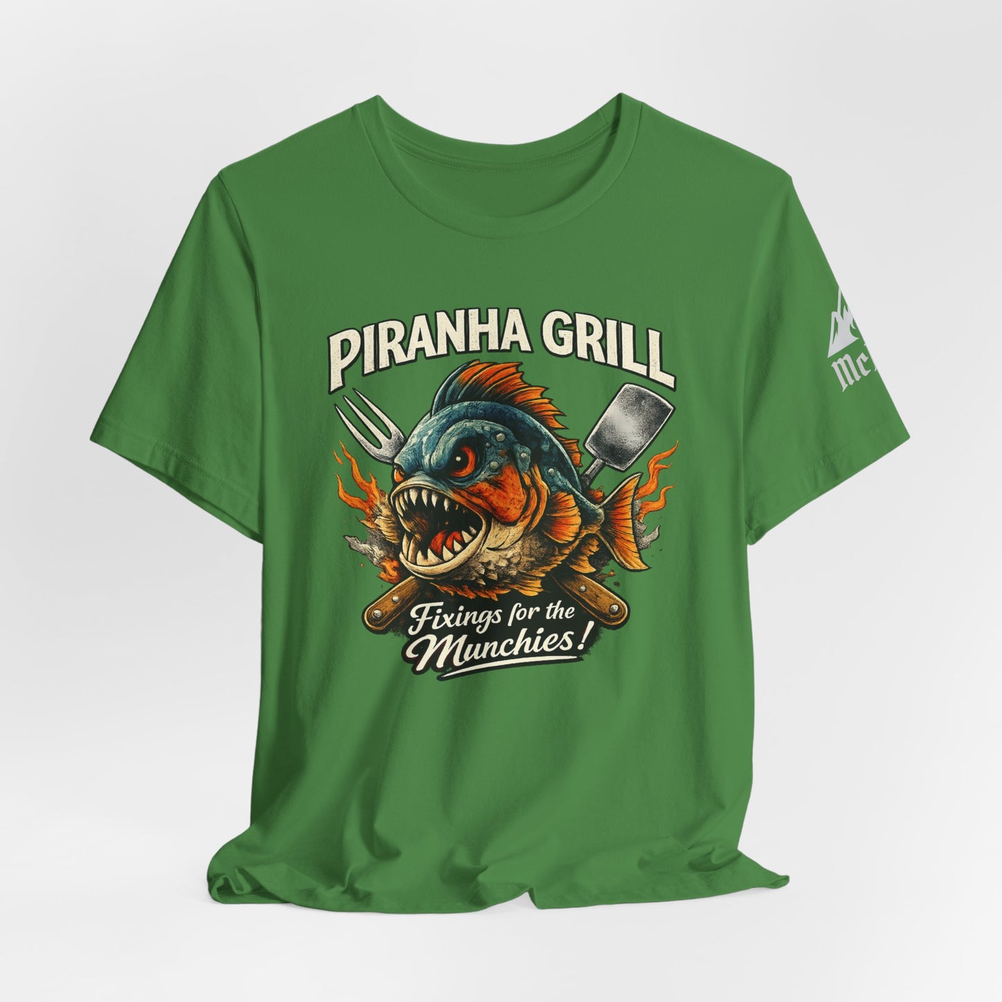 Piranha Grill T‑Shirt — 'Piranha Grill: Fixings for the Munchies' Retro BBQ Tee