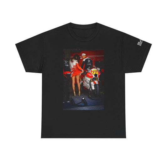 Racing Pit Girl MV Agusta MotoGP Graphic Tee — Vintage Motorcycle Photo T-Shirt