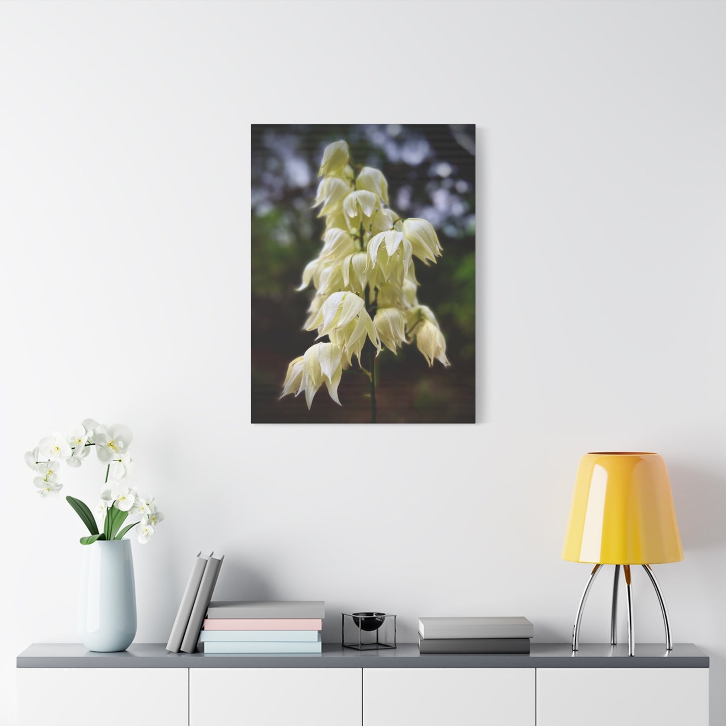 White Yucca Blossom Matte Canvas Wall Art — Stretched Floral Photography Print
