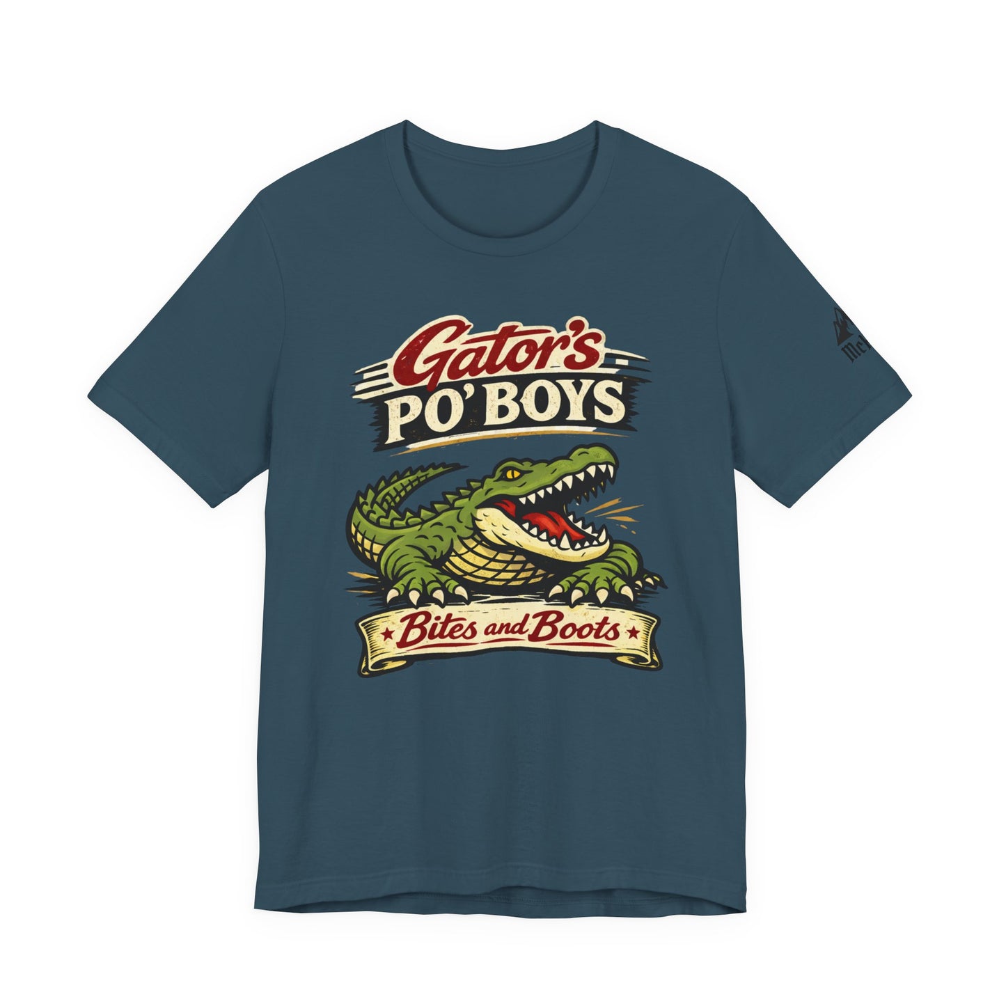 Gator's Po'Boys 'Bites and Boots' Graphic Tee - Cajun Alligator Restaurant Shirt