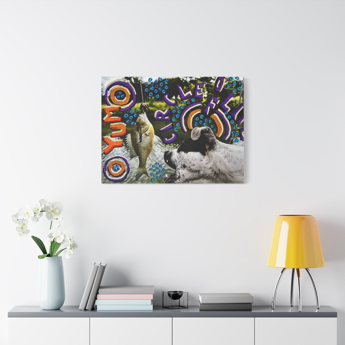 Fishing Dog Canvas Wall Art — Colorful 'You Go Catch It' Pop Art Print