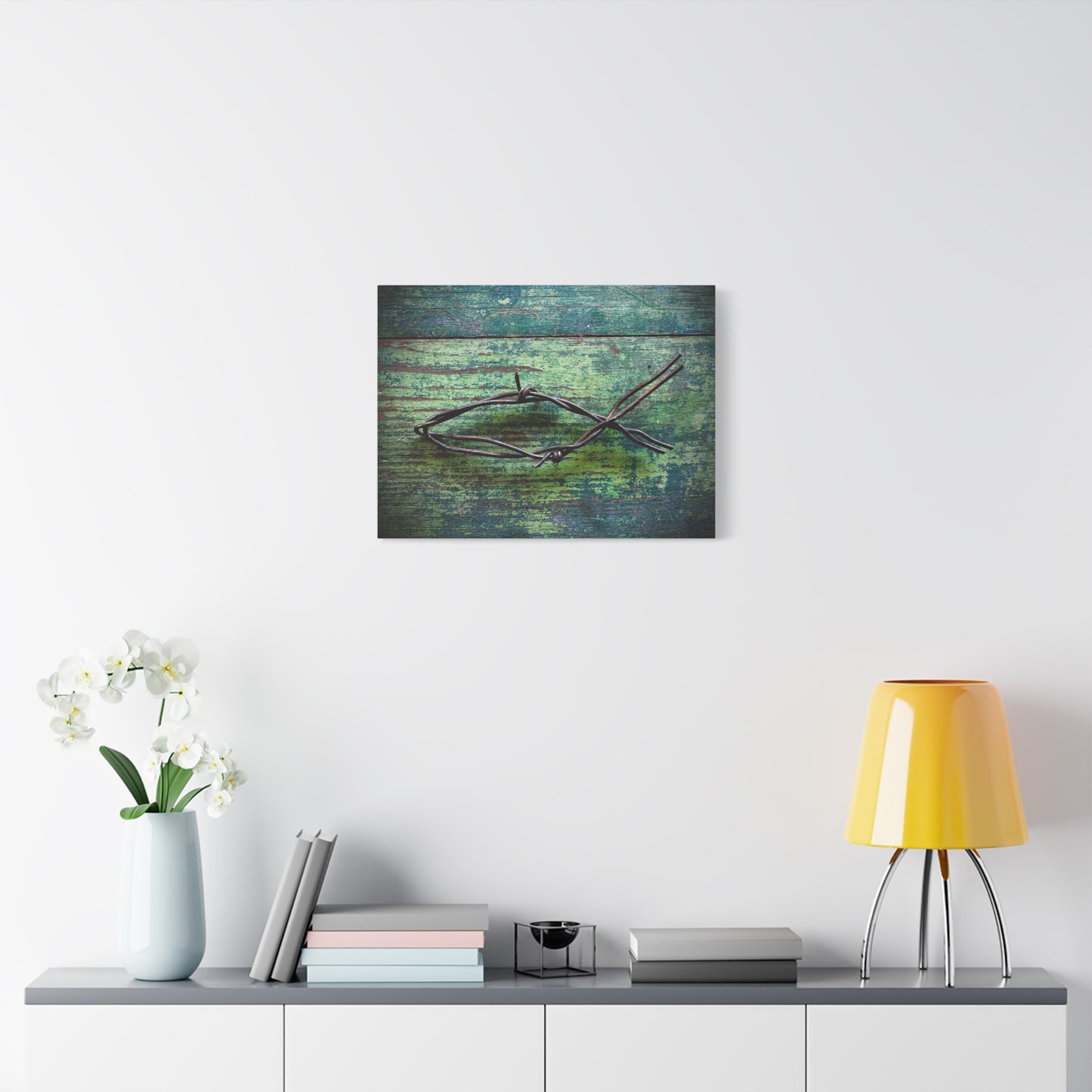 Barbed Wire Fish Canvas Print — Rustic Nautical Wall Art