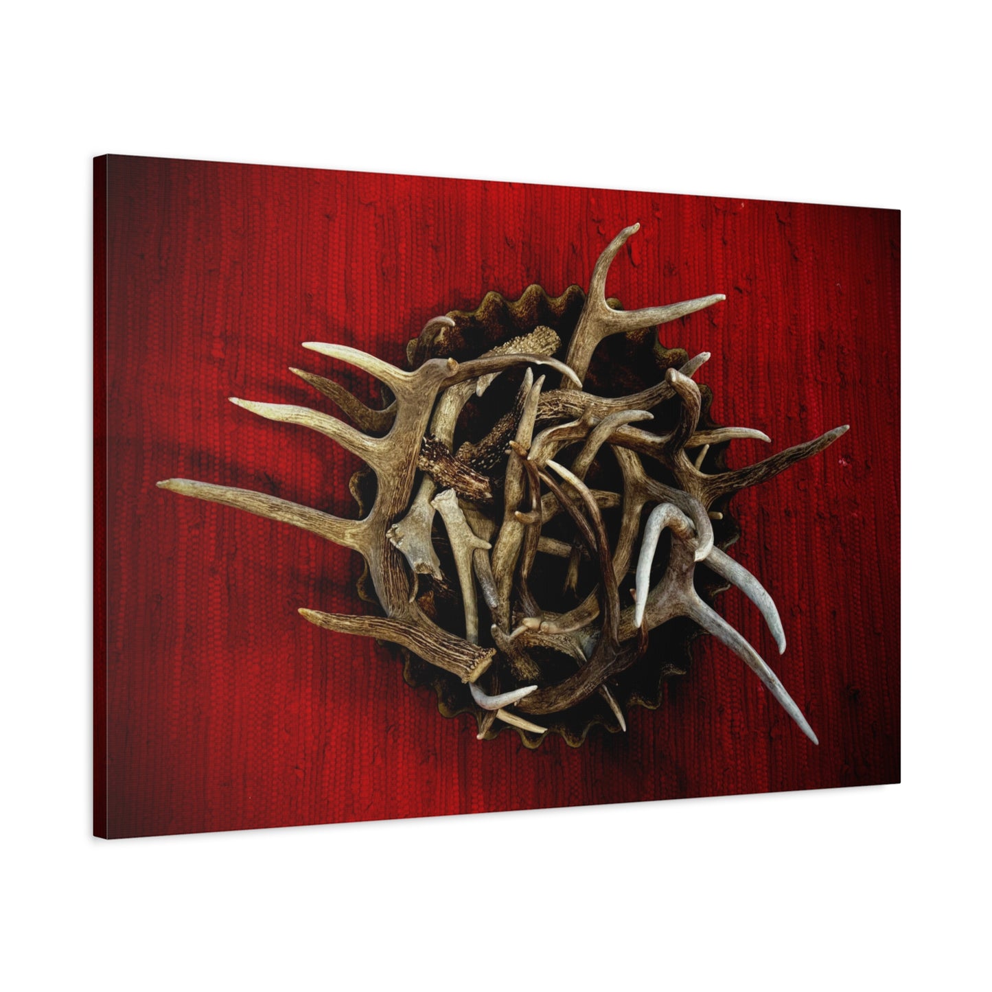 Antler Crown Wall Art — Rustic Red Matte Canvas (Stretched 1.25")