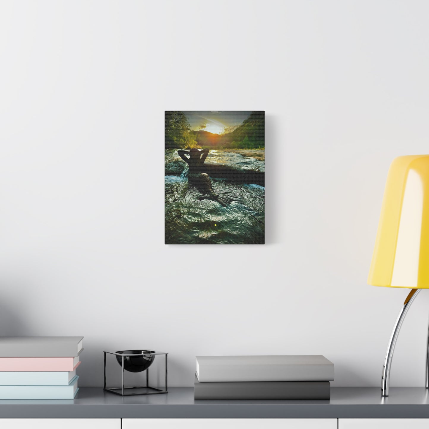 Sunset River Mermaid Canvas Wall Art — Matte Stretched Nature Print