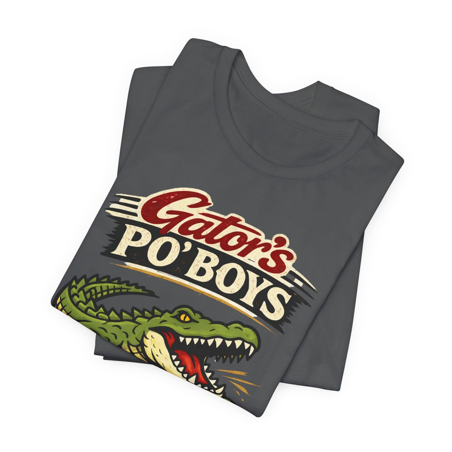 Gator's Po'Boys 'Bites and Boots' Graphic Tee - Cajun Alligator Restaurant Shirt