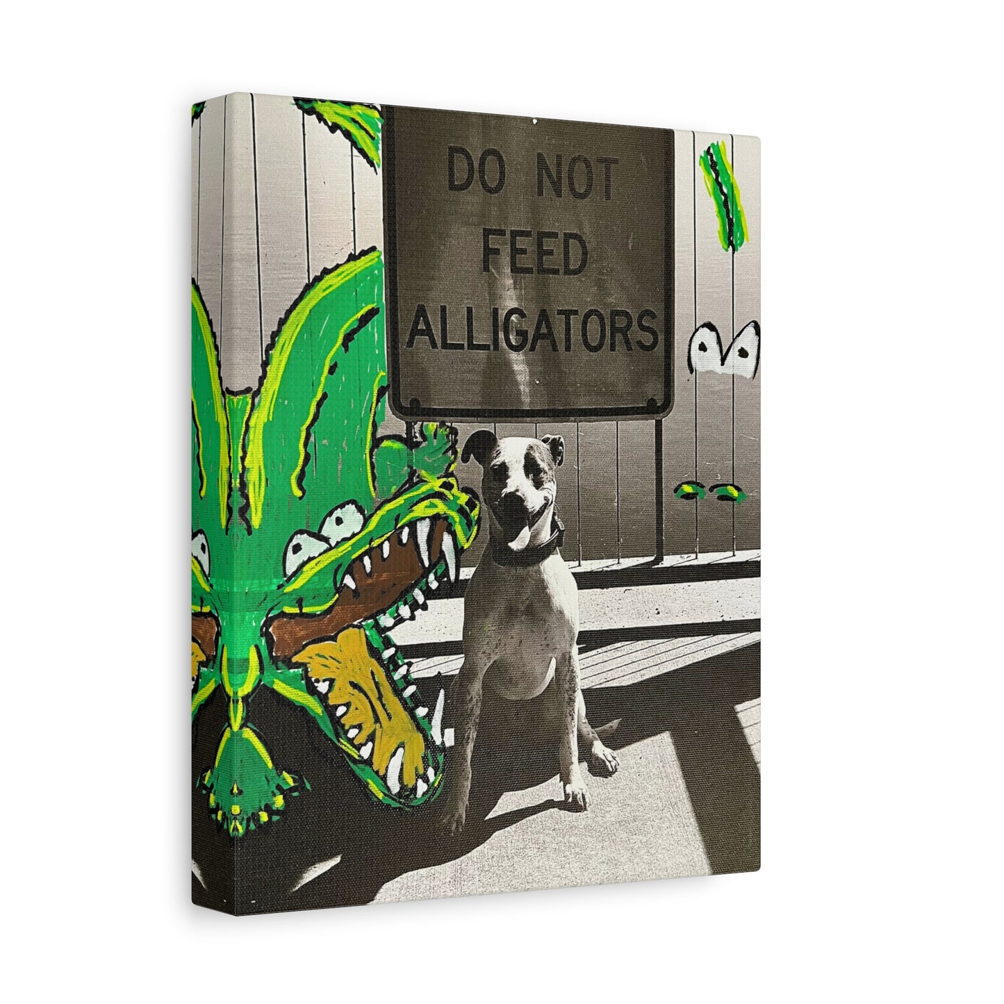 Do Not Feed Alligators Canvas Wall Art — Playful Dog & Cartoon Gator Print